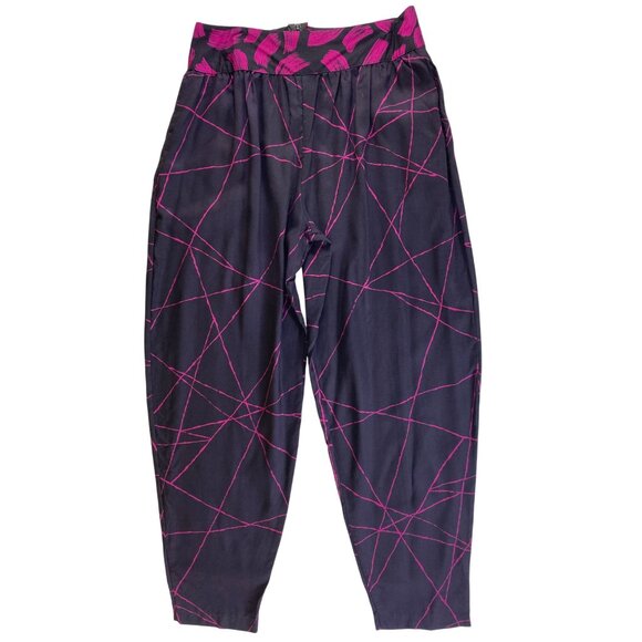 Vintage Eighties Black & Pink Geometric Baggy Print Pants Size 13 Punk New Wave - Picture 2 of 3